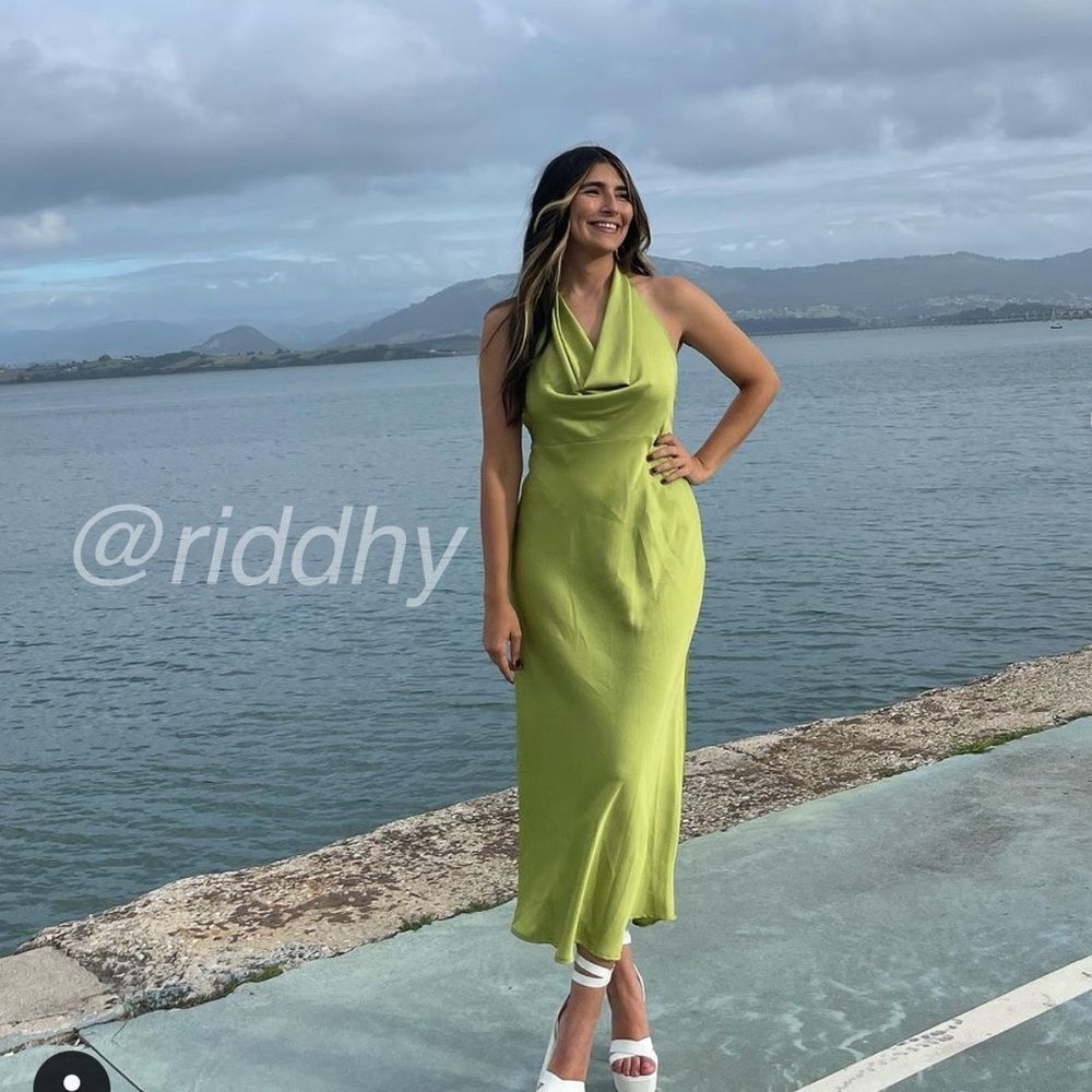 Mango backless satin dress with draped cowl neck